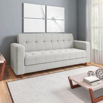 Sofá 03 Lugares Arezzo Linho Cinza A05 Pés Chanfrado Castanho D01 - D'Rossi