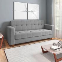 Sofá 03 Lugares Arezzo Linho Pés Chanfrado Castanho D01 - D'Rossi