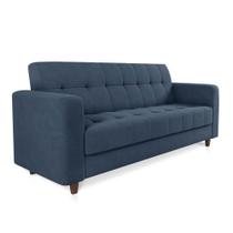 Sofá 03 Lugares Arezzo Suede Azul Marinho Pés Chanfrado Marrom - D'rossi