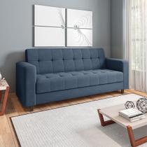 Sofá 03 Lugares Arezzo Suede Azul Marinho Pés Chanfrado Tabaco D01 - D'Rossi Sofá 03 Lugares Arezzo Suede Azul Marinho Pés Chanfrado Tabaco D01 - D'Rossi