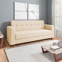 Sofá 03 Lugares Arezzo Suede Bege Pés Chanfrado Castanho D01 - D'Rossi