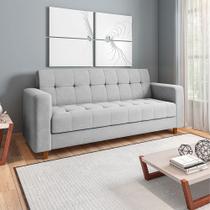 Sofá 03 Lugares Arezzo Suede Cinza Pés Chanfrado Castanho D01 - D'Rossi