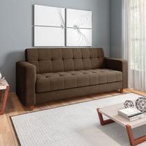Sofá 03 Lugares Arezzo Suede Marrom Pés Chanfrado Castanho D01 - D'Rossi