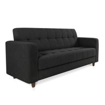 Sofá 03 Lugares Arezzo Suede Preto Pés Chanfrado Tabaco - D'rossi