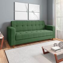 Sofá 03 Lugares Arezzo Suede Verde Pés Chanfrado Castanho D01 - D'Rossi