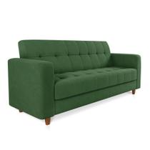 Sofá 03 Lugares Arezzo Suede Verde Pés Chanfrado Castanho