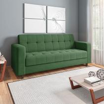 Sofá 03 Lugares Arezzo Suede Verde Pés Chanfrado Tabaco D01 - D'Rossi