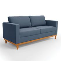 Sofá 03 Lugares Juliette Base Madeira Castanho Azul Marinho