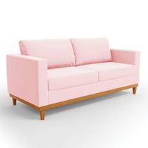 Sofá 03 Lugares Juliette Base Madeira Castanho Cor Rosa Bebê