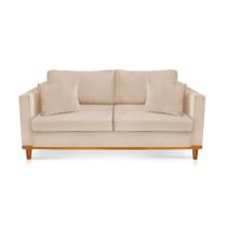 Sofá 03 Lugares Juliette Bege Base Madeira Castanho