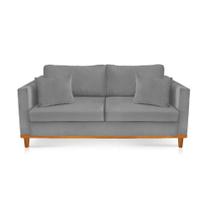 Sofá 03 Lugares Juliette Cinza Base Madeira Castanho