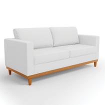 Sofá 03 Lugares Juliette Linho Cinza A05 Base Madeira Castanho