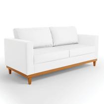 Sofá 03 Lugares Juliette material sintético Branco Base Madeira Castanho