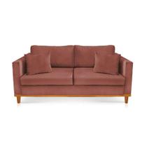 Sofá 03 Lugares Juliette Rosê Base Madeira Castanho