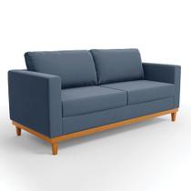 Sofá 03 Lugares Juliette Suede Azul Marinho Base Madeira Castanho