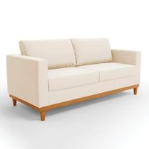 Sofá 03 Lugares Juliette Suede Bege Base Madeira Castanho