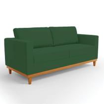 Sofá 03 Lugares Juliette Veludo Base Madeira Castanho Verde