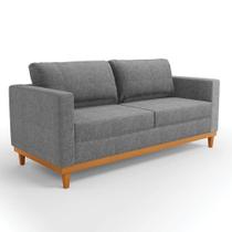 Sofá 03 Lugares Linho Grafite A26 Base Madeira Castanho