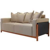 Sofá 03 Lugares Para Sala De Estar 198 cm Khali B04 Linho Bege Escuro material sintético Preto - Lyam Sofá 03 Lugares Para Sala De Estar 198 cm Khali B04 Linho Bege Escuro material sintético Preto - Lyam