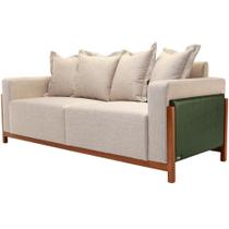 Sofá 03 Lugares Para Sala De Estar 198 cm Khali B04 Linho Bege material sintético Verde - Lyam Sofá 03 Lugares Para Sala De Estar 198 cm Khali B04 Linho Bege material sintético Verde - Lyam