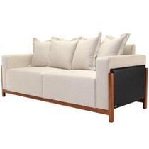 Sofá 03 Lugares Para Sala De Estar 198 cm Khali B04 Linho Cru material sintético Preto - Lyam Sofá 03 Lugares Para Sala De Estar 198 cm Khali B04 Linho Cru material sintético Preto - Lyam