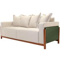 Sofá 03 Lugares Para Sala De Estar 198 cm Khali B04 Linho Cru material sintético Verde - Lyam Sofá 03 Lugares Para Sala De Estar 198 cm Khali B04 Linho Cru material sintético Verde - Lyam
