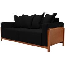 Sofá 03 Lugares Para Sala De Estar 198 cm Khali B04 Linho Preto material sintético Whisky - Lyam