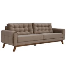 Sofá 04 Lugares 230cm Dallas Base Madeira Castanho Veludo Bege - Nexta Casa Sofá 04 Lugares 230cm Dallas Base Madeira Castanho Veludo Bege - Nexta Casa