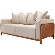 Sofá 04 Lugares Para Sala De Estar 218 cm Khali B04 Linho Bege material sintético Caramelo - Lyam