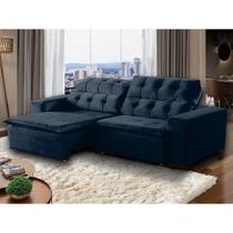 Sofá 05 Lugares Retrátil e Reclinável Alasca 270 Cm Pillow Veludo Azul MegaSul