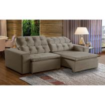 Sofá 05 Lugares Retrátil e Reclinável Alasca 270 Cm Pillow Veludo Bege MegaSul
