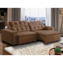 Sofá 05 Lugares Retrátil e Reclinável Alasca 270 Cm Pillow Veludo Marrom MegaSul