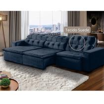 Sofá 06 Lugares Retrátil e Reclinável Alasca 320 Cm Pillow TECIDO SUEDE -Azul MegaSul