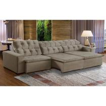 Sofá 06 Lugares Retrátil e Reclinável Alasca 320 Cm Pillow Veludo Bege MegaSul