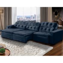 Sofá 07 Lugares Retrátil e Reclinável Alasca 350 Cm Pillow Veludo Azul MegaSul
