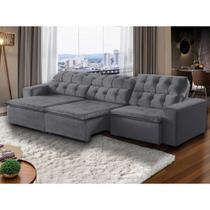 Sofá 07 Lugares Retrátil e Reclinável Alasca 350 Cm Pillow Veludo Cinza MegaSul