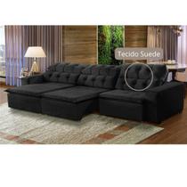 Sofá 08 Lugares Retrátil e Reclinável Alasca 380 Cm Pillow TECIDO SUEDE MegaSul Cor Preto