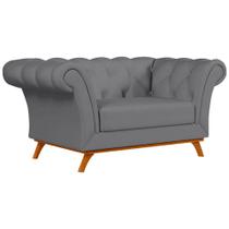 Sofá 150cm 2 Lugares Base Madeira Império D-317 Veludo Cinza - Domi Sofá 150cm 2 Lugares Base Madeira Império D-317 Veludo Cinza - Domi
