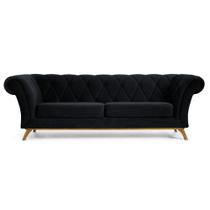 Sofá 180cm 3 Lugares Base Madeira Império B-300 Veludo Preto - Domi