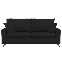 Sofá 180cm 3 Lugares com Almofadas Pés Curvos Veras Suede D05 Preto - Mpozenato