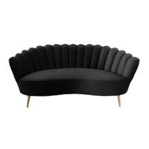 Sofá 183cm Moderno Estofado Preto Encosto Ondulado Luxo Sofá 183cm Moderno Estofado Preto Encosto Ondulado Luxo