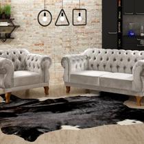 Sofá 2 e 1 Lugares Duquesa Decoração Sala Recepção Retrô Bege Claro Sofá 2 e 1 Lugares Duquesa Decoração Sala Recepção Retrô Bege Claro