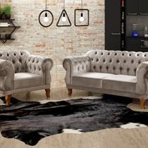 Sofá 2 e 1 Lugares Duquesa Decoração Sala Recepção Retrô Cinza Capuccino Sofá 2 e 1 Lugares Duquesa Decoração Sala Recepção Retrô Cinza Capuccino