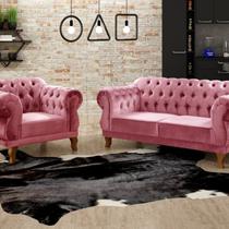 Sofá 2 e 1 Lugares Duquesa Decoração Sala Recepção Retrô Rosa Sofá 2 e 1 Lugares Duquesa Decoração Sala Recepção Retrô Rosa