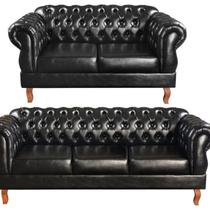 Sofá 2 e 3 Lugares Duquesa Decoração Sala Recepção Retrô Preto Sofá 2 e 3 Lugares Duquesa Decoração Sala Recepção Retrô Preto