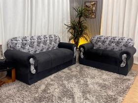 Sofá 2 e 3 Lugares Encanto Beleza e Praticidade Preto com Floral 601/33 Viena