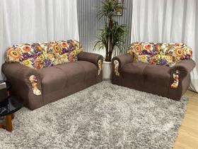Sofá 2 e 3 Lugares Marrom com Floral 603/42 Viena