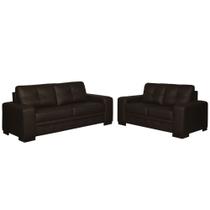 Sofá 2 e 3 Lugares Milano Couro Marrom Fosco - Gran Belo