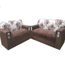 Sofá 2 e 3 Lugares Milly Suede Marrom Floral - Veneza Estofados