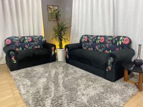 Sofá 2 e 3 Lugares Preto com Floral 601/17 Viena